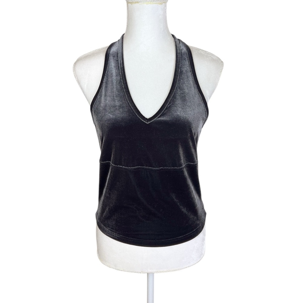 Express Vintage 90s Dark Grey Velvet Halter Top Size Large